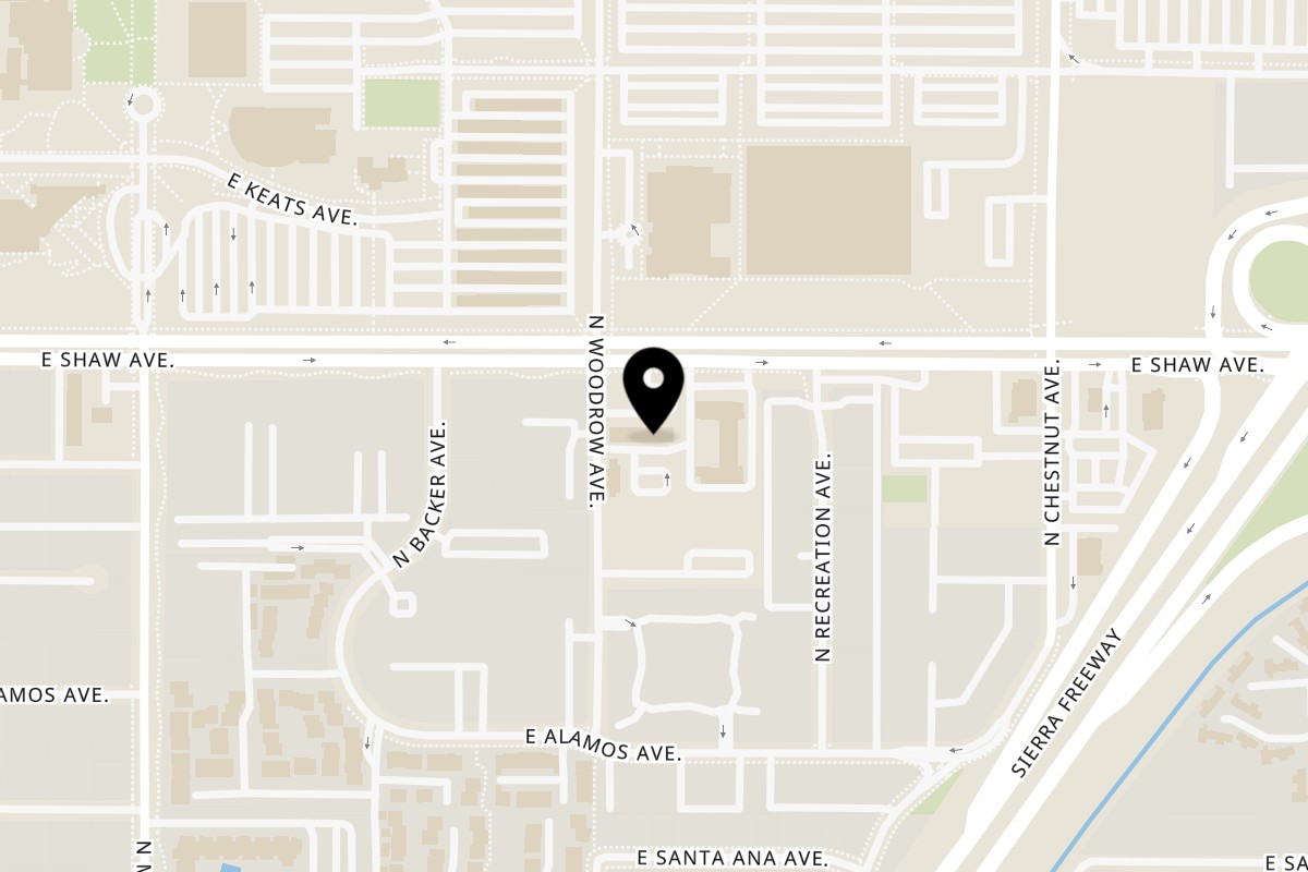 Map showing the location of Dervo's Deli and Grill on 2633 E Shaw Ave #103 in Fresno